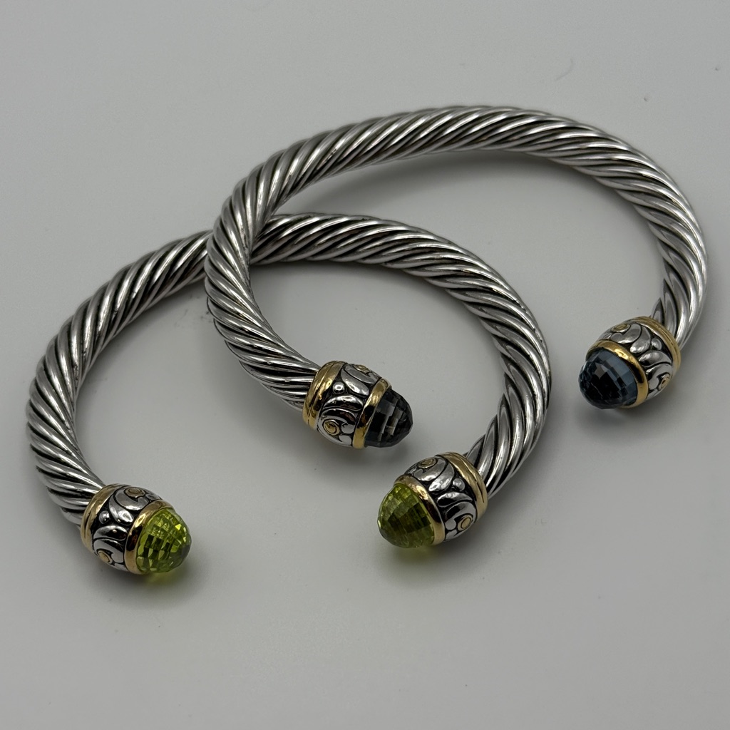 2 John Medeiros Nouveau Collection Large Wire Cuffs- Aqua And Peridot